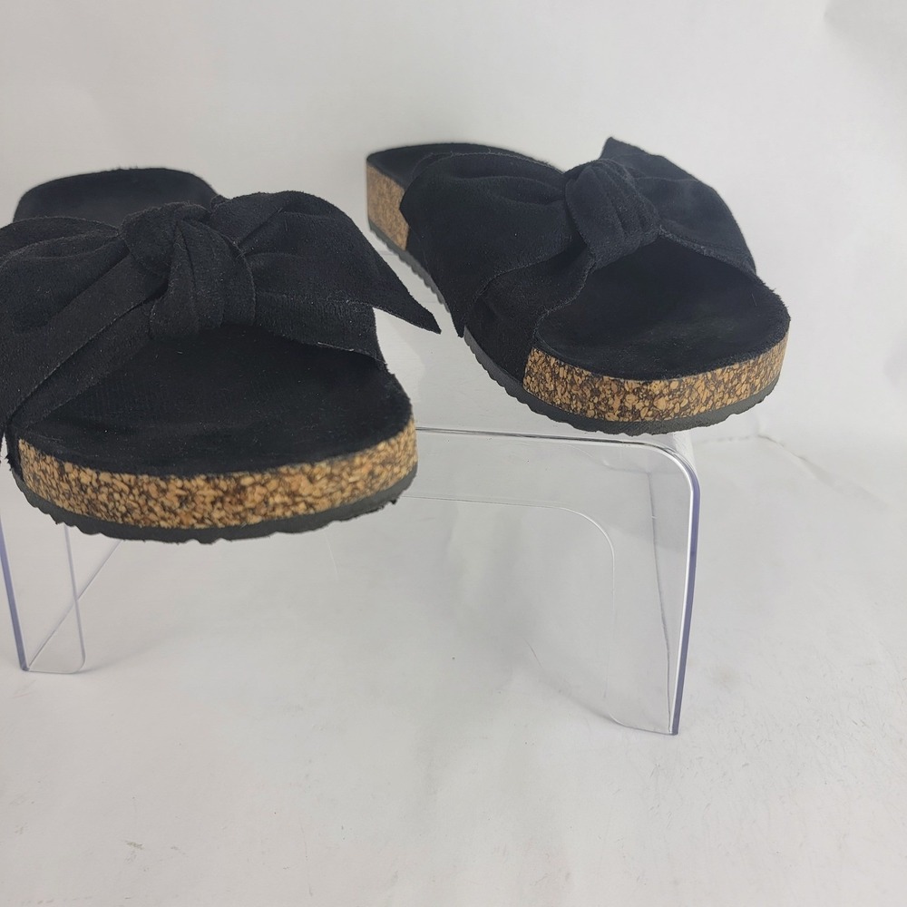 Forever Womens 9 Slip‎ On Slide Sandals Black Bow Casual Neutral Basic Boho - Picture 2 of 7